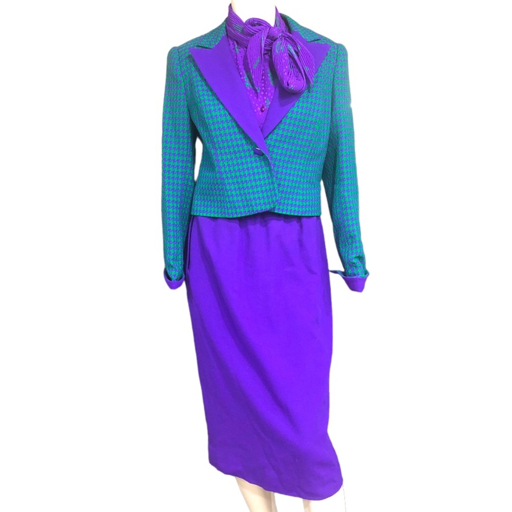 Vintage 1980's Mrs Maisel David Hayes Turquoise Silk Pure Wool 3-Piece Suit 8